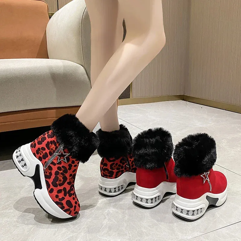 Platform Wedge Snow Boots for Women Shoe Plush Side Zipper Internal Increasing Modern Short Boot