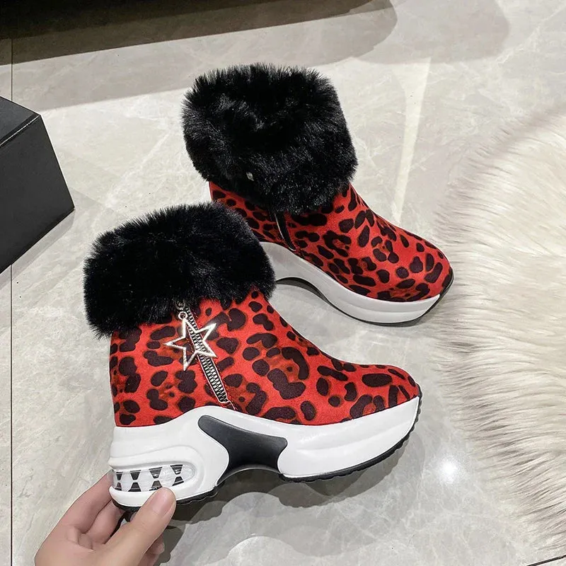 Platform Wedge Snow Boots for Women Shoe Plush Side Zipper Internal Increasing Modern Short Boot