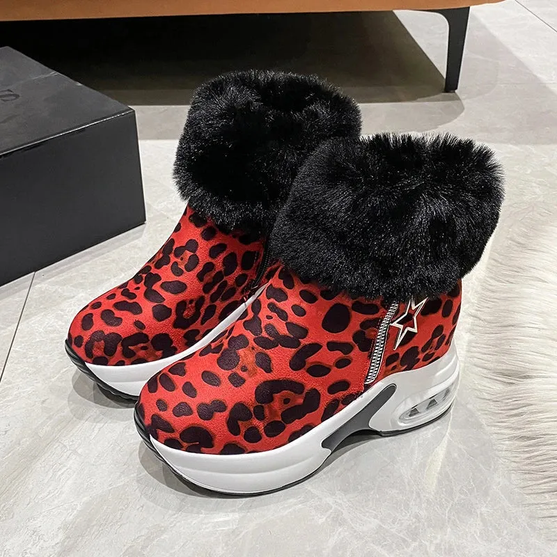 Platform Wedge Snow Boots for Women Shoe Plush Side Zipper Internal Increasing Modern Short Boot