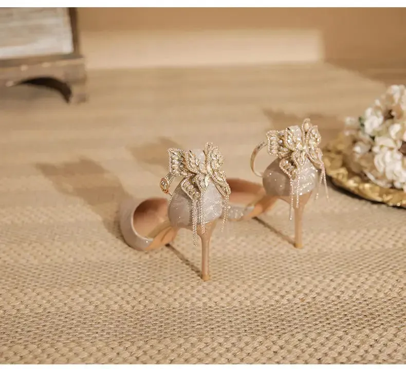Pointed Toe Sequins Fine Heeled High Heels Elegant Sexy Ladies Sandals Wedding Shoes Banquet Shoes Women's Shoes