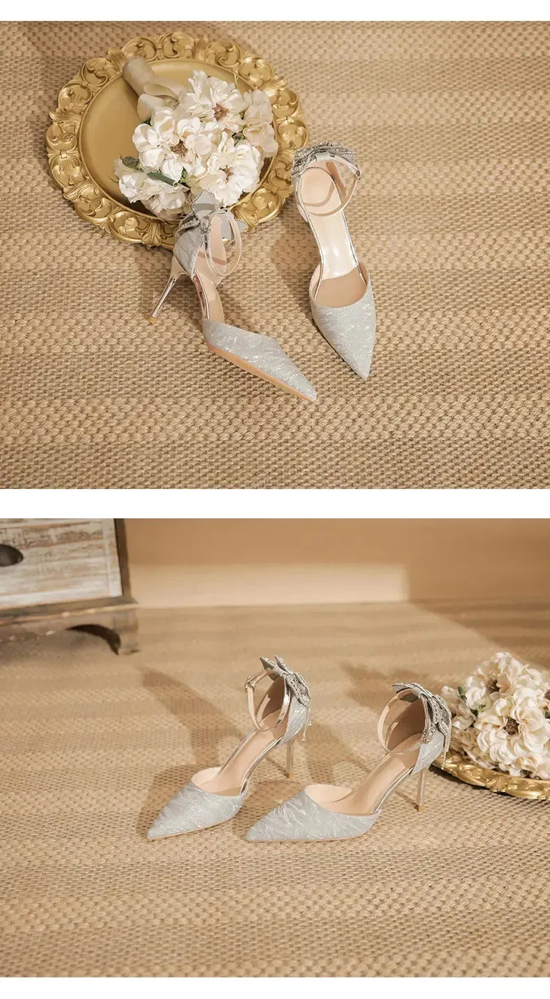 Pointed Toe Sequins Fine Heeled High Heels Elegant Sexy Ladies Sandals Wedding Shoes Banquet Shoes Women's Shoes