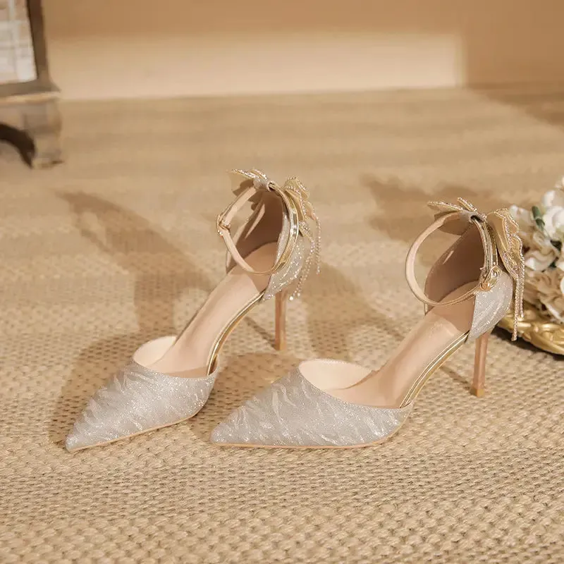 Pointed Toe Sequins Fine Heeled High Heels Elegant Sexy Ladies Sandals Wedding Shoes Banquet Shoes Women's Shoes