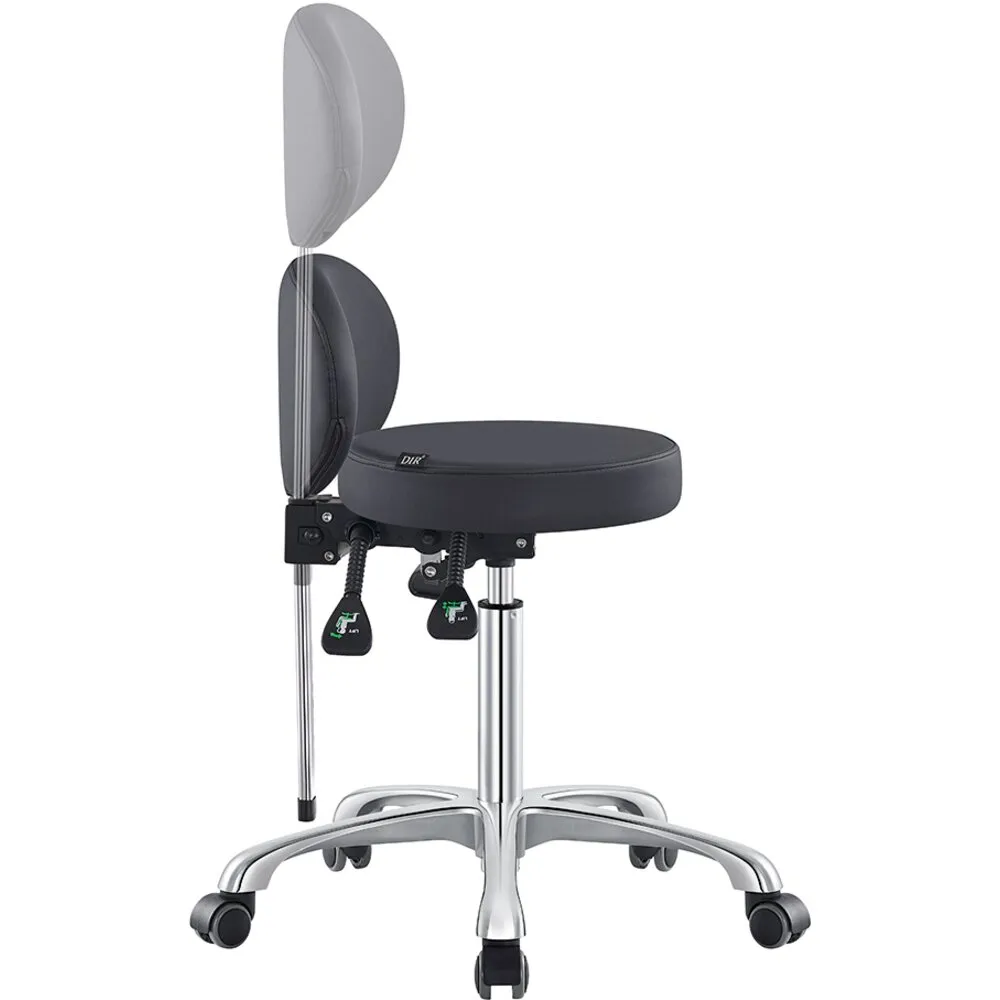 Polaris Rolling Stool - BLACK / 21" - 29" Adjustable Seat Height   5 Wheel Base by DIR Salon Furniture