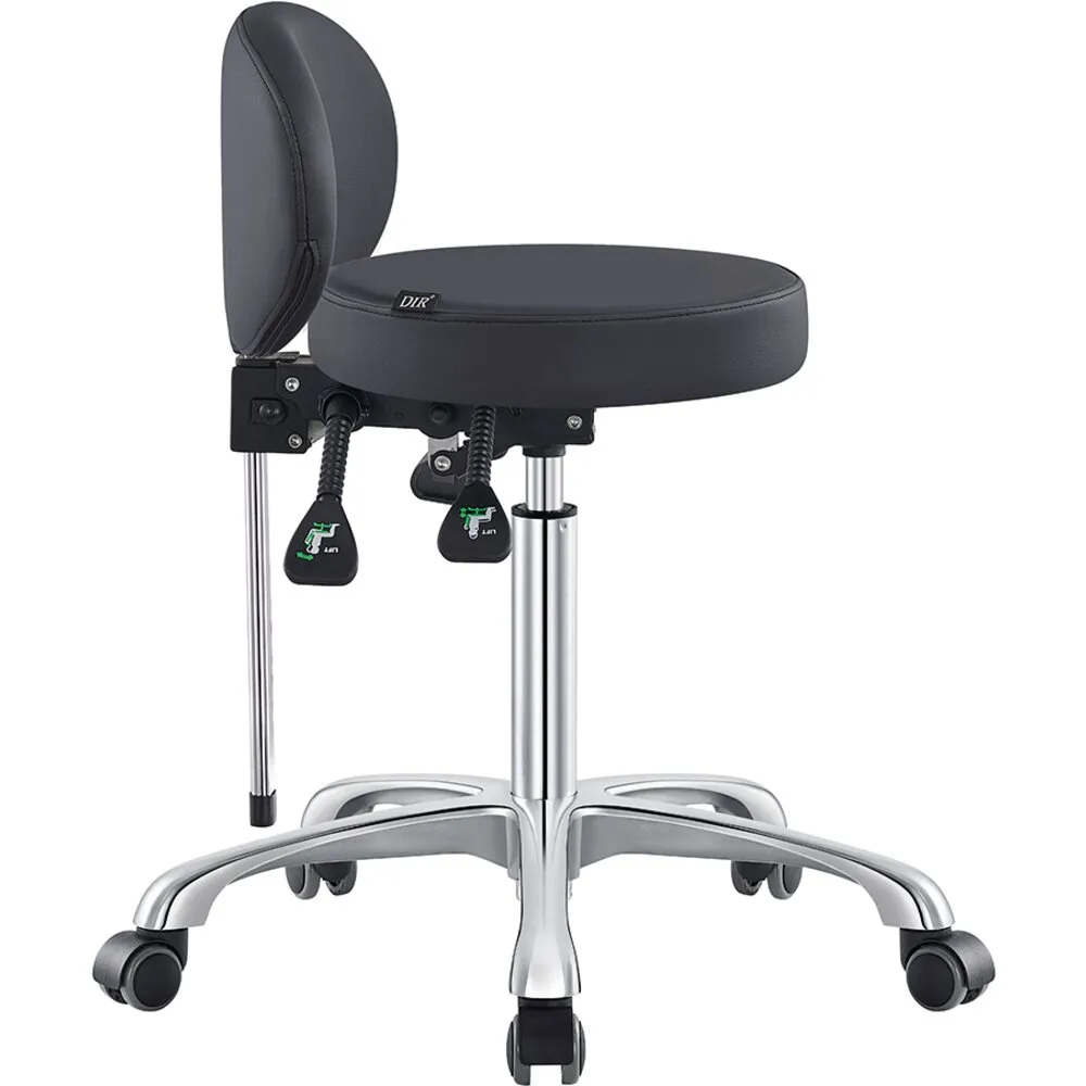 Polaris Rolling Stool - BLACK / 21" - 29" Adjustable Seat Height   5 Wheel Base by DIR Salon Furniture