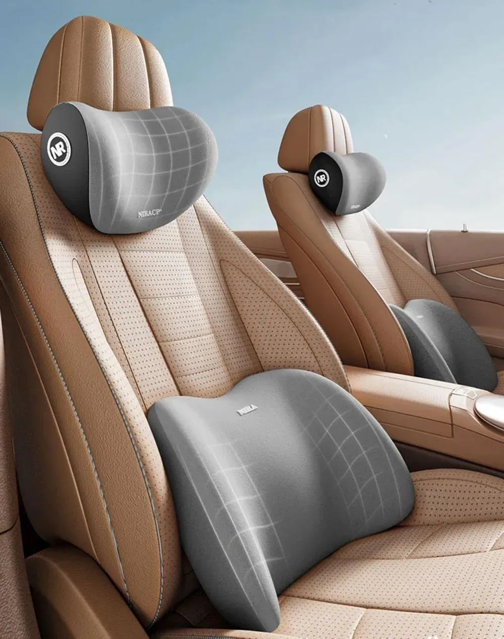 Premium Memory Foam Car Neck Support Seat Pillow Set
