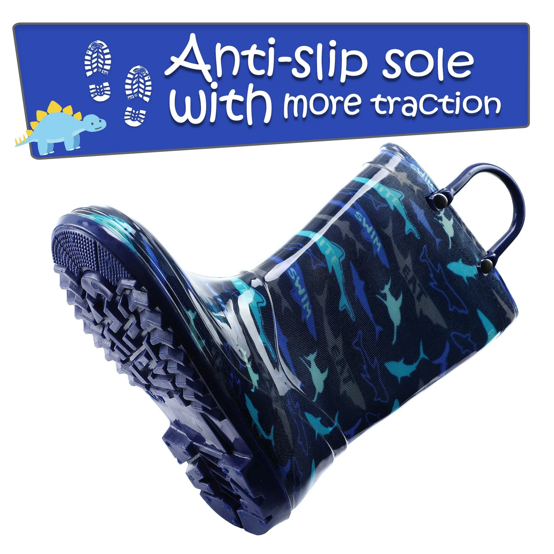 PVC Shark Print Navy Rubber Rain Boots