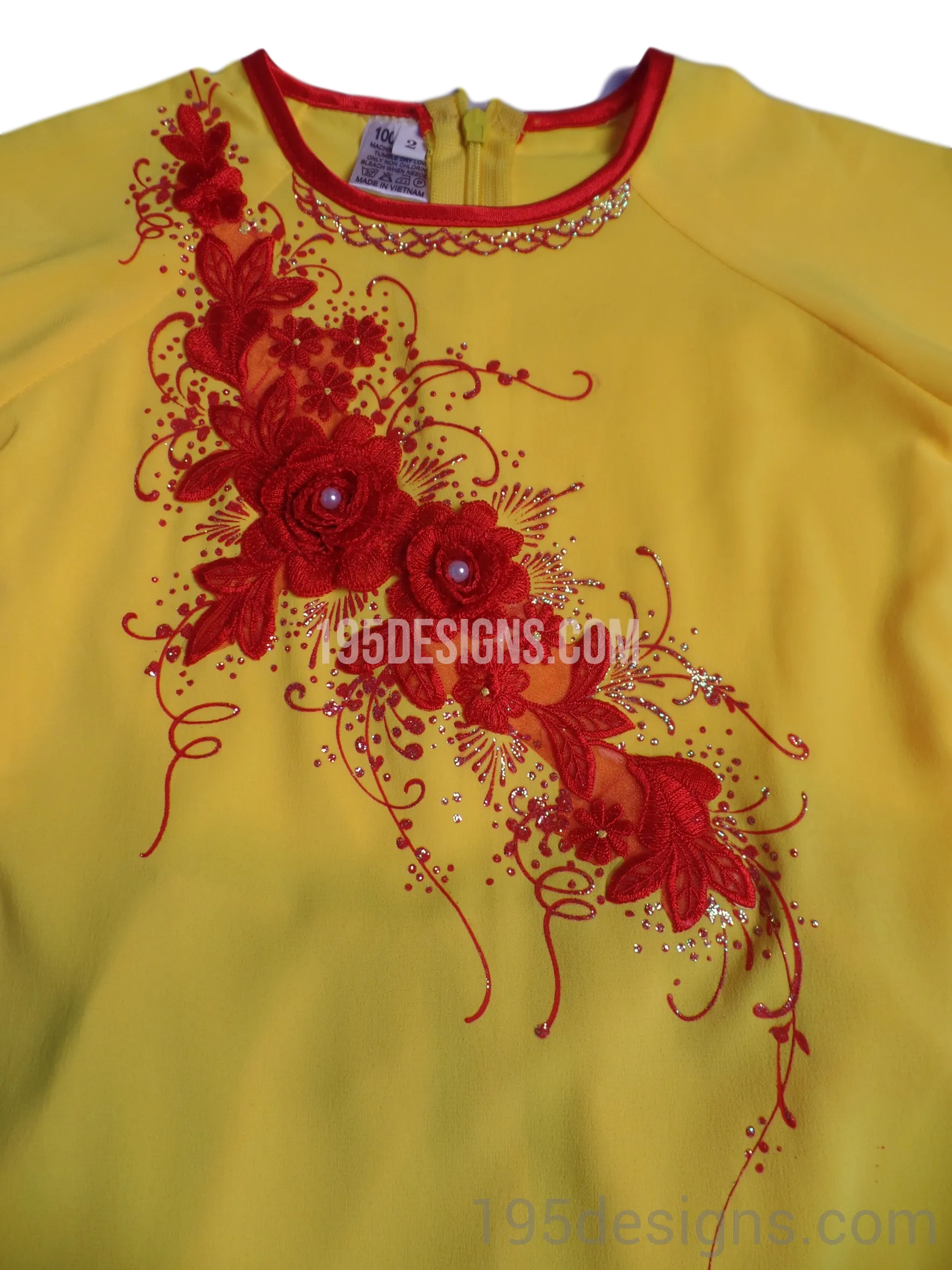 Red Ao Dai Baby Girl Viet Nam Traditional Long Dress Kid Set - Hoa Đỏ