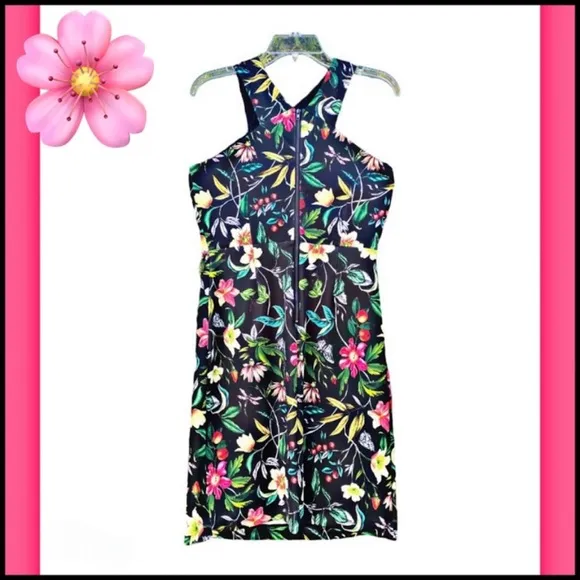 SAM EDELMAN BLACK TROPICAL PRINTED SHEATH DRESS