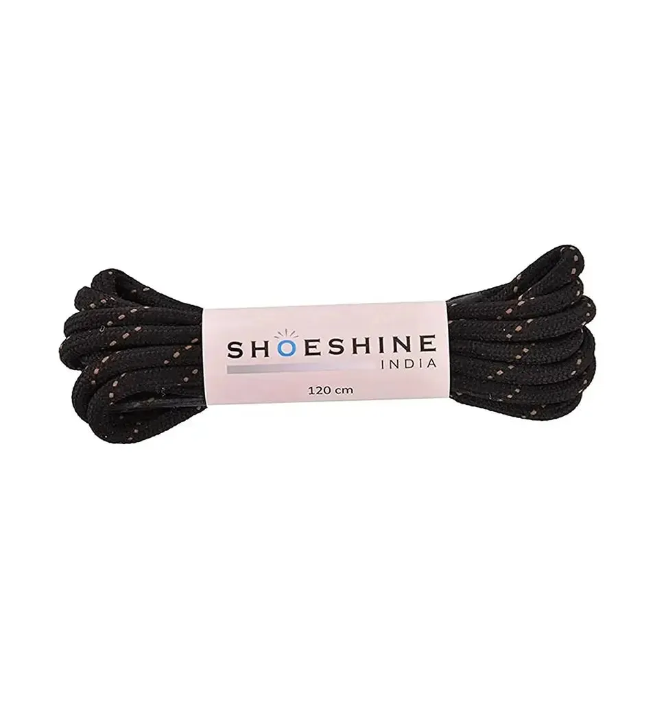 SHOESHINE Shoe Lace (1 Pair) 4mm Black with Single White Line Round Shoelace & Boot Laces