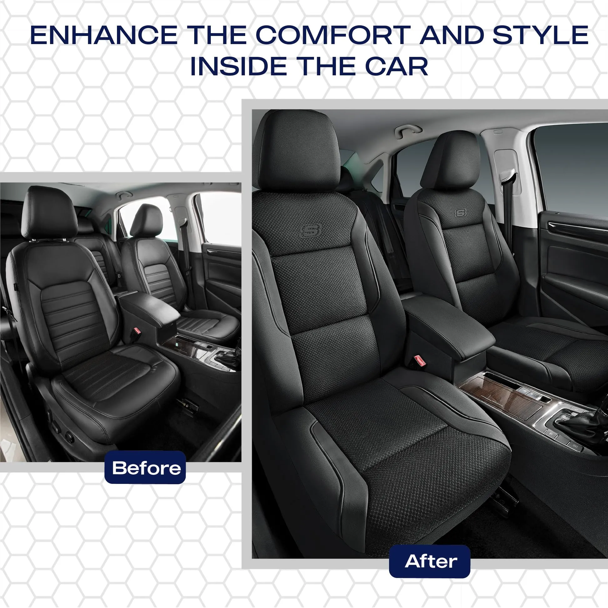 Skechers Memory Foam Leather Car Seat Covers, Cool Mesh Thick Seat Covers, Airbag Compatible, Full Protection -  Black
