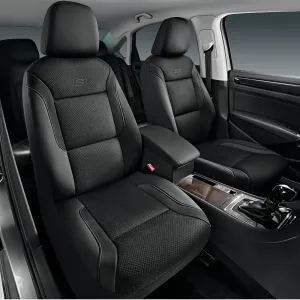 Skechers Memory Foam Leather Car Seat Covers, Cool Mesh Thick Seat Covers, Airbag Compatible, Full Protection -  Black
