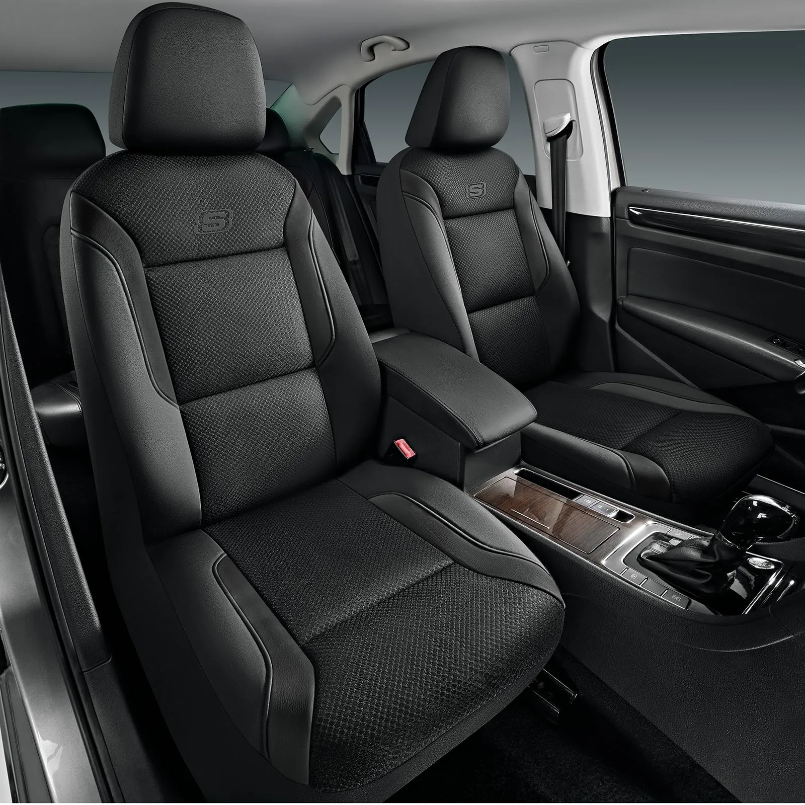 Skechers Memory Foam Leather Car Seat Covers, Cool Mesh Thick Seat Covers, Airbag Compatible, Full Protection -  Black