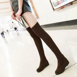 Slim wool stretch over knee boots