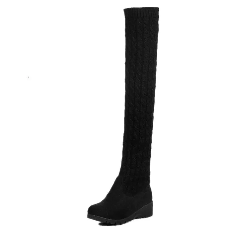 Slim wool stretch over knee boots