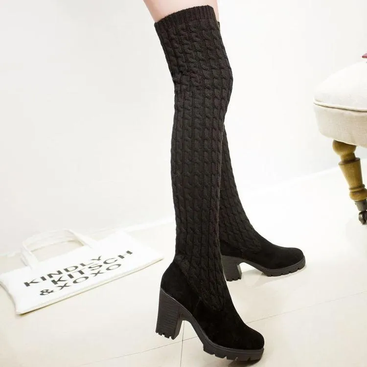 Slim wool stretch over knee boots