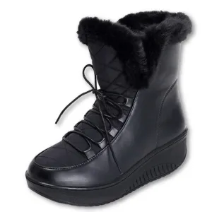 Snow Boots platform women winter shoes waterproof ankle boots lace up fur boots white black