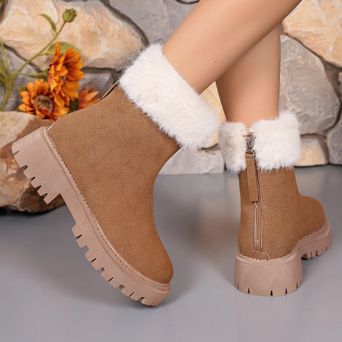Square-heeled Snow Boots Winter Plus Velvet Non-slip Mid-calf Boot For Women