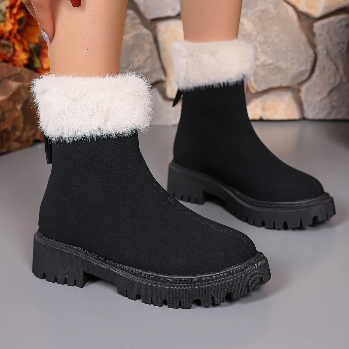 Square-heeled Snow Boots Winter Plus Velvet Non-slip Mid-calf Boot For Women