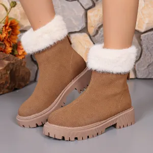 Square-heeled Snow Boots Winter Plus Velvet Non-slip Mid-calf Boot For Women