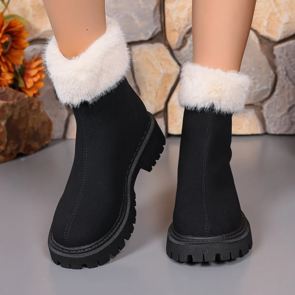 Square-heeled Snow Boots Winter Plus Velvet Non-slip Mid-calf Boot For Women
