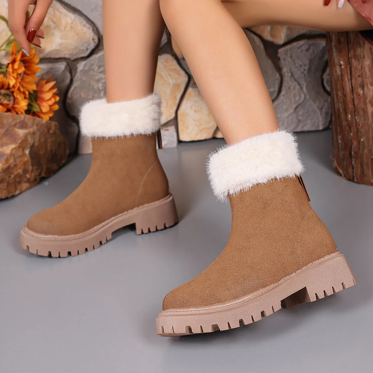 Square-heeled Snow Boots Winter Plus Velvet Non-slip Mid-calf Boot For Women