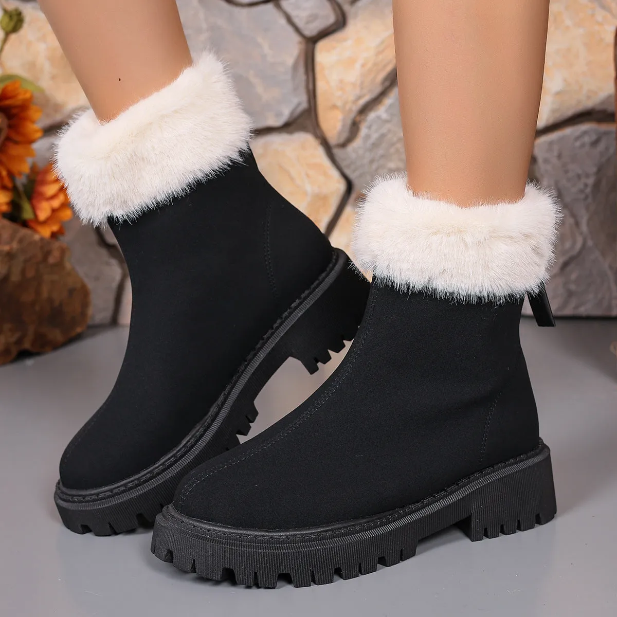Square-heeled Snow Boots Winter Plus Velvet Non-slip Mid-calf Boot For Women