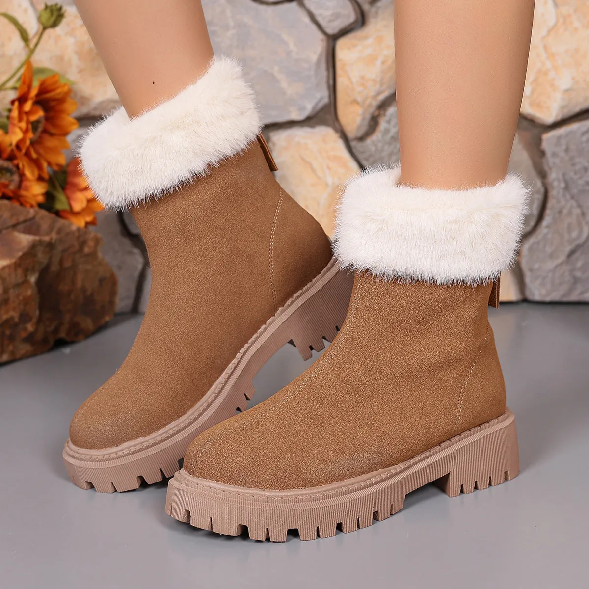 Square-heeled Snow Boots Winter Plus Velvet Non-slip Mid-calf Boot For Women