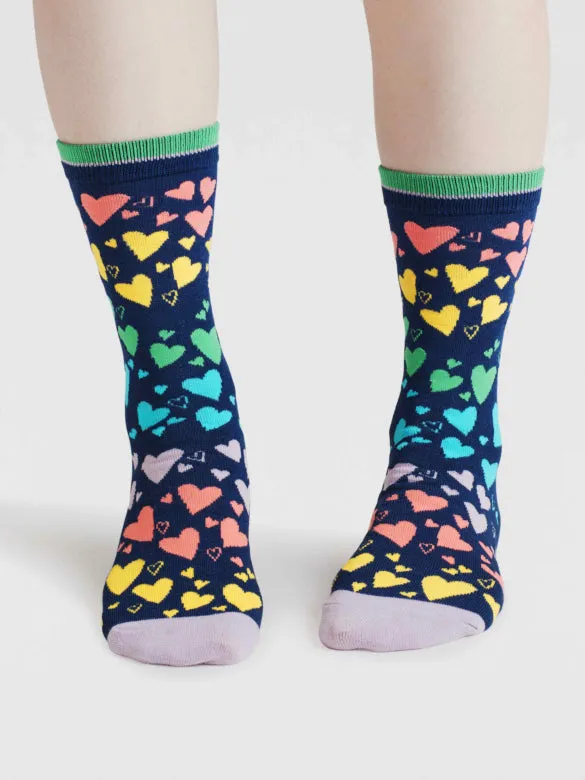 Thought Eva Heart Scatter Bamboo Socks Indigo Blue 4-7