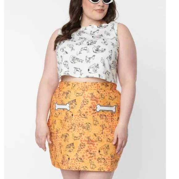 Unique Vintage x Flintstones Official Collaboration Orange Mini Skirt• Large NWT