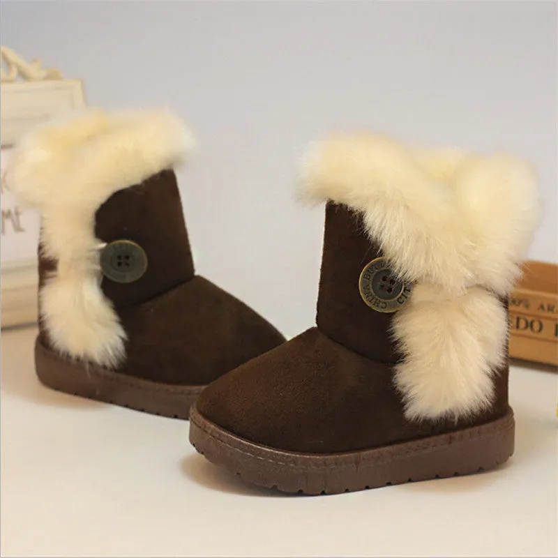 Winter Children's Boots Brown Plush Flat With shoes Baby Kids Boys Girls Boots cotton fabric Boot Warm Buckle Shoes 21-35