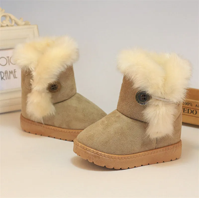 Winter Children's Boots Brown Plush Flat With shoes Baby Kids Boys Girls Boots cotton fabric Boot Warm Buckle Shoes 21-35