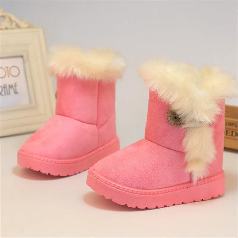 Winter Children's Boots Brown Plush Flat With shoes Baby Kids Boys Girls Boots cotton fabric Boot Warm Buckle Shoes 21-35