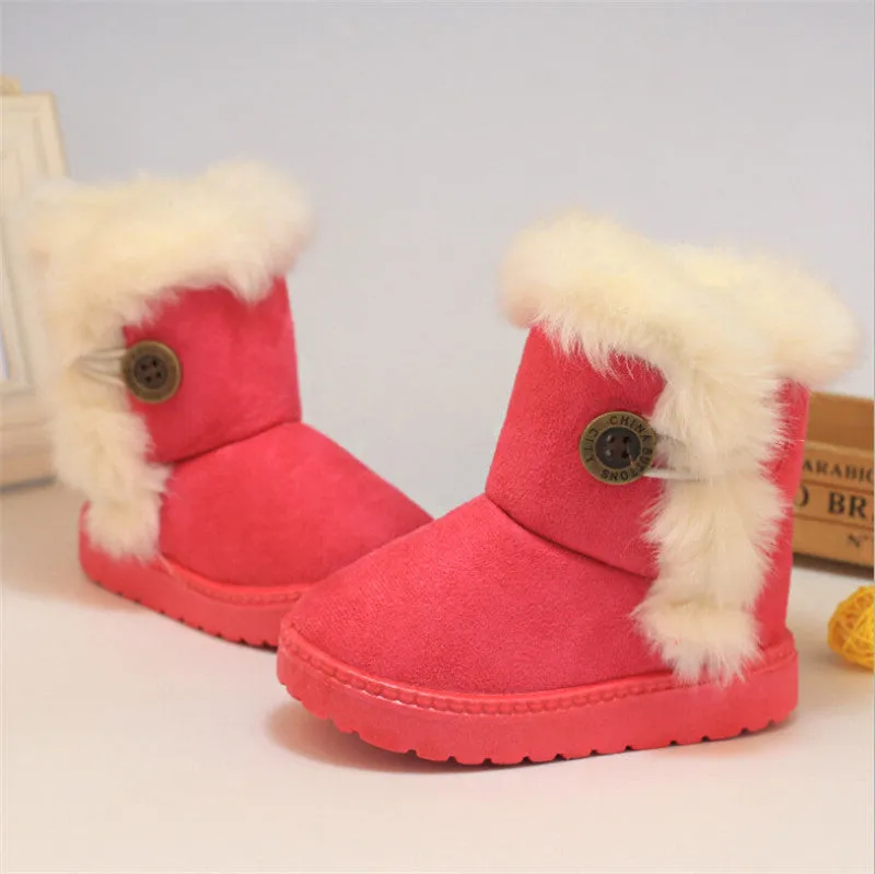 Winter Children's Boots Brown Plush Flat With shoes Baby Kids Boys Girls Boots cotton fabric Boot Warm Buckle Shoes 21-35