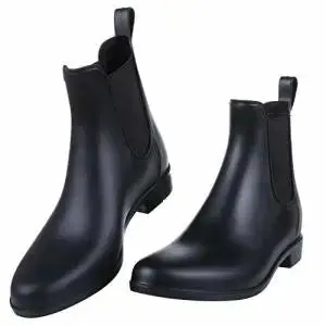 Women Chelsea Rain Boots Shiny Ankle Boots Waterproof Upper Toe Elastic Band Low Sole Fashion Non-slip Comfortable Boots