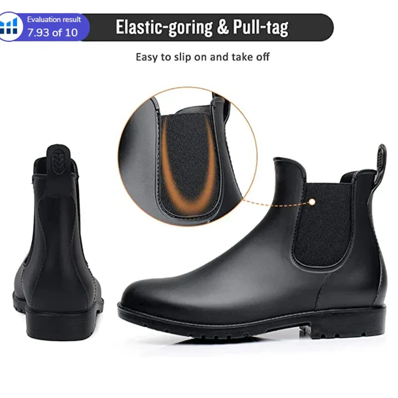 Women Chelsea Rain Boots Shiny Ankle Boots Waterproof Upper Toe Elastic Band Low Sole Fashion Non-slip Comfortable Boots