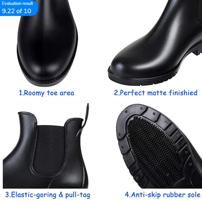 Women Chelsea Rain Boots Shiny Ankle Boots Waterproof Upper Toe Elastic Band Low Sole Fashion Non-slip Comfortable Boots