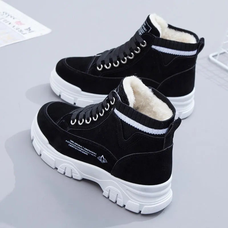 Women's Ankle Snow Boots Thick Sole Cotton Fleece Lined Lace Up Footwear