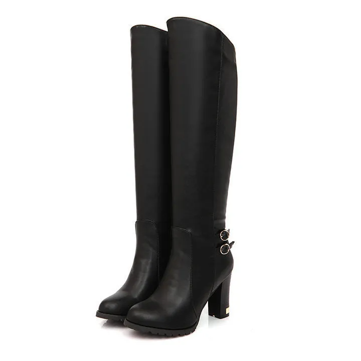 Womens Inside Fur Knee High Heel Boots Fashion Top Zipper Warm Snow Boots Shoes Female Black Brown Apricot