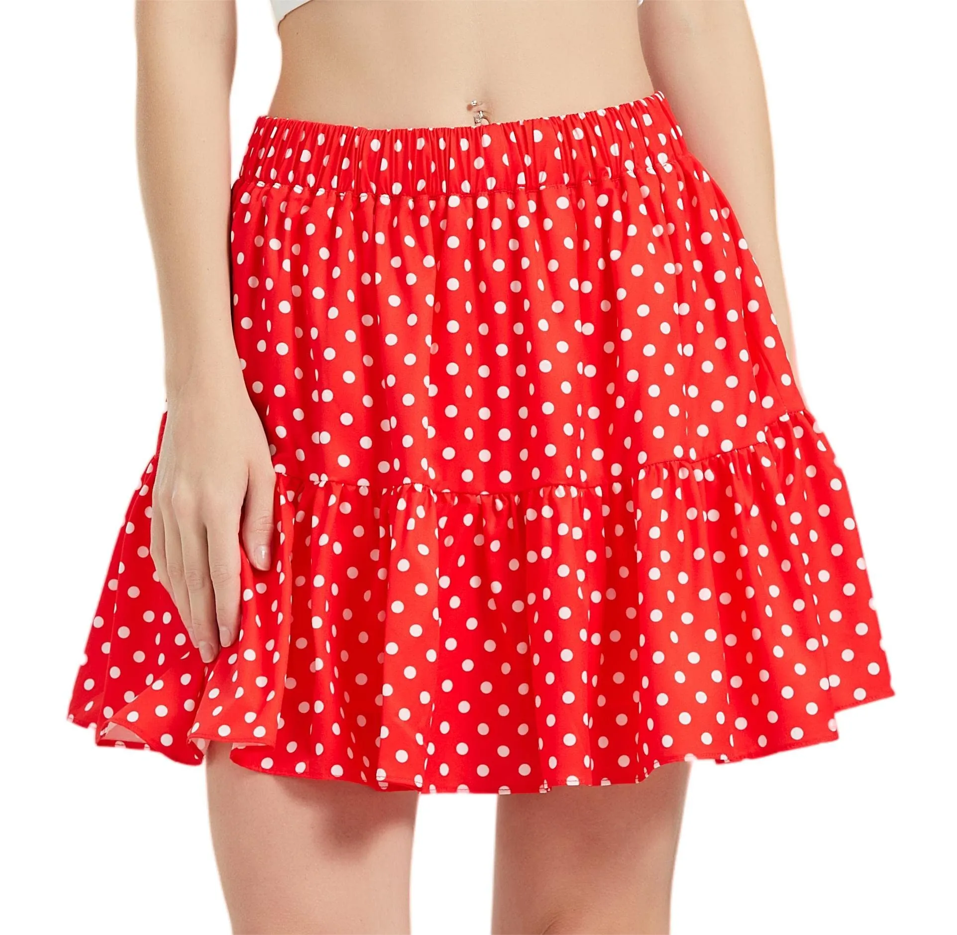 Women's Summer High Waist Ruffle Skirt A-Line Casual Print Pleated Swing Beach Skater Flared Mini Skirt with Shorts