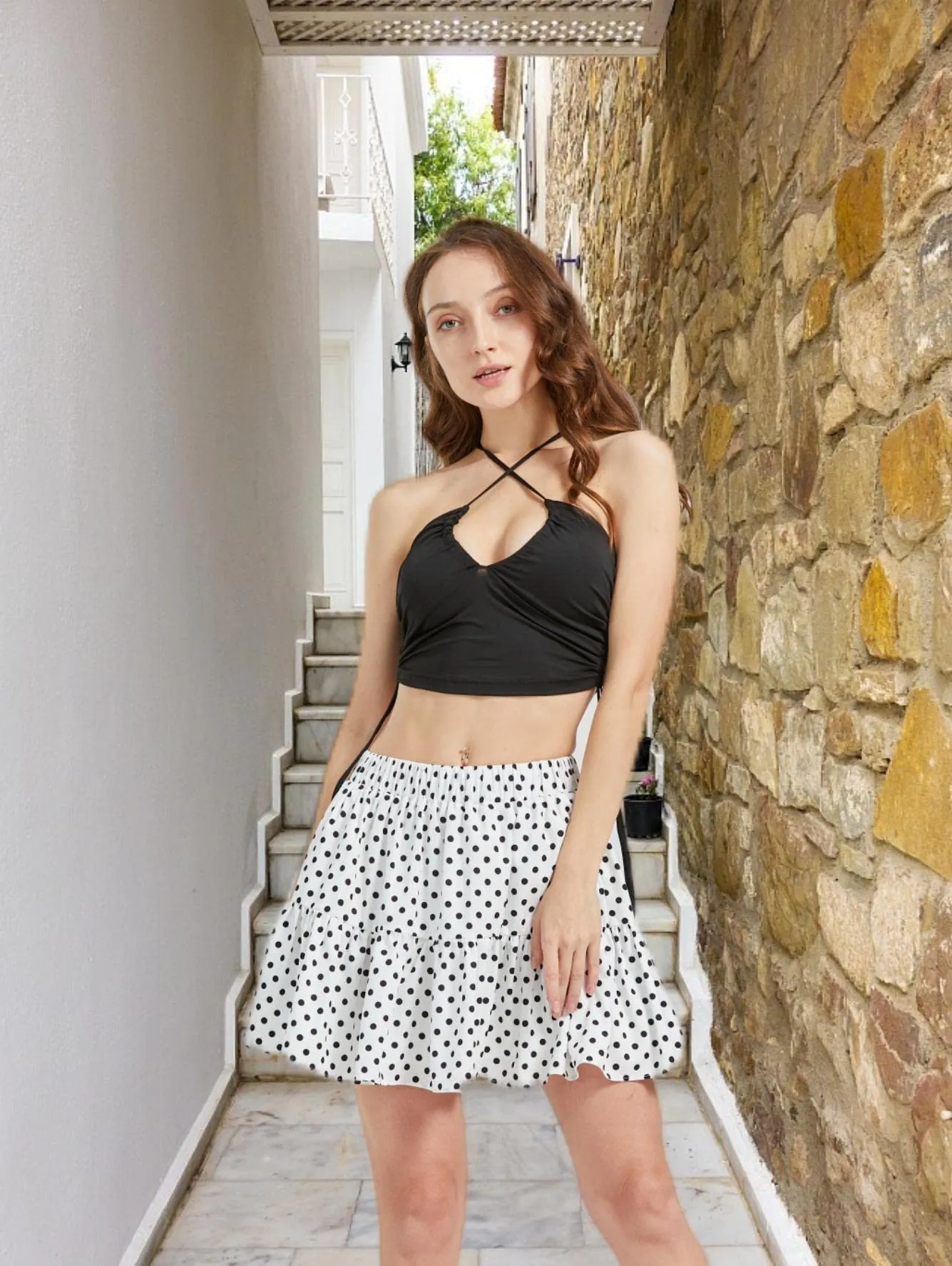 Women's Summer High Waist Ruffle Skirt A-Line Casual Print Pleated Swing Beach Skater Flared Mini Skirt with Shorts