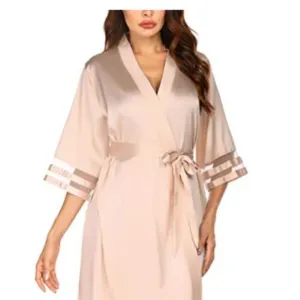 Womens Satin Robe Lightweight Kimono Bathrobe 3/4 Bell Sleeve Party Robes