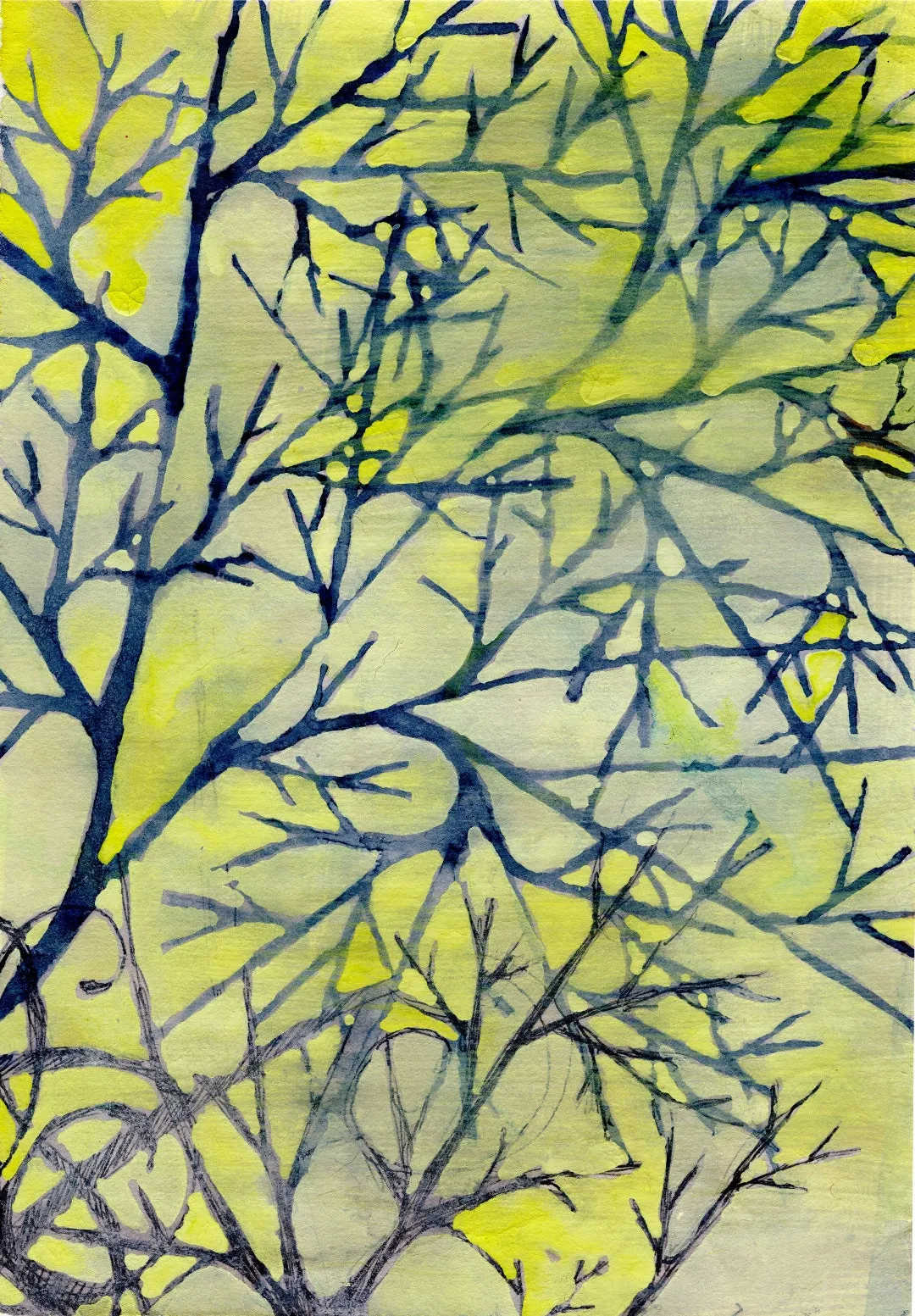 Yellow Ice Storm — Study   - Original Watercolor/Guache Painting = Abstract Landscape