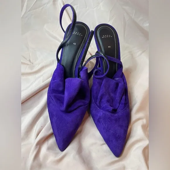 Zara rare 100% leather ruffled frill heels size 40