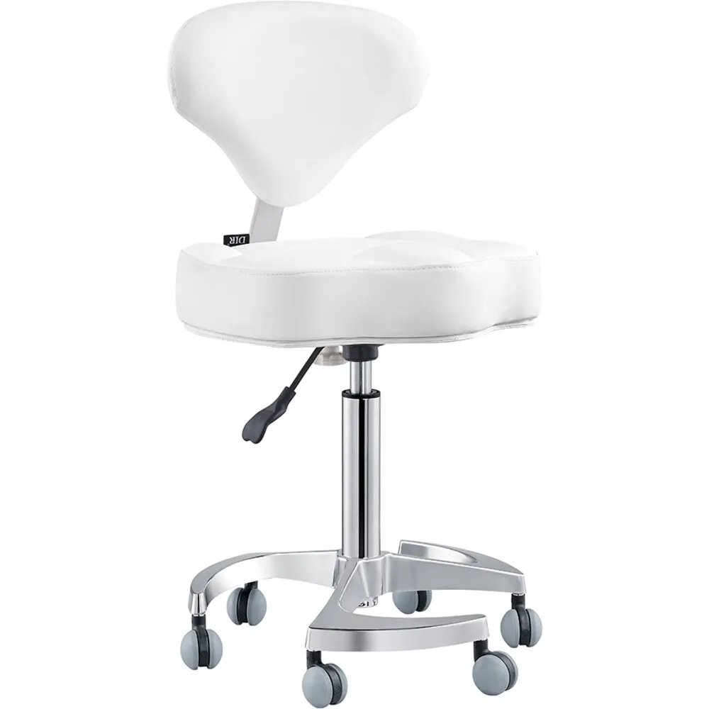 Zen Adjustable Swivel Stool - WHITE / 21" - 28" Adjustable Seat Height   6 Wheel Base by DIR Salon Furniture