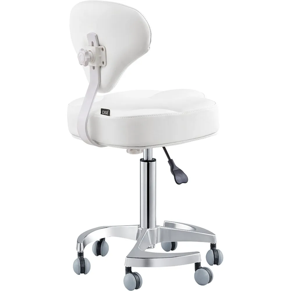 Zen Adjustable Swivel Stool - WHITE / 21" - 28" Adjustable Seat Height   6 Wheel Base by DIR Salon Furniture